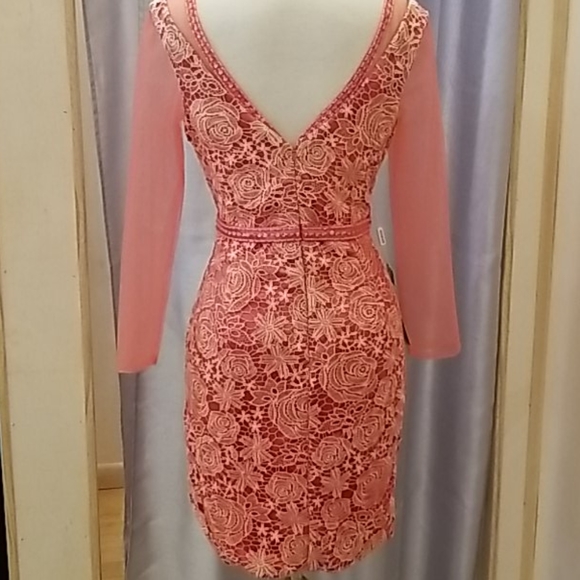 Tea length lace dress in coral use once - Picture 4 of 6